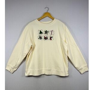 Christmas Grandma Core Holiday Editions Womens 1X Cream Embroidered Sweatshirt